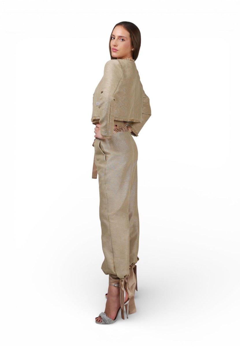 Pantalón Bombacho Lazos Beige - Adriana Cobo