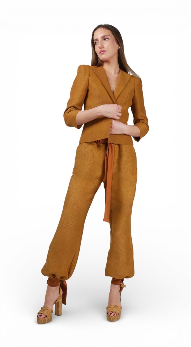 Pantalón Bombacho Lazos Beige - Adriana Cobo