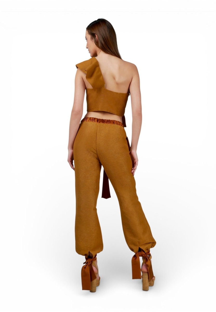 Pantalón Bombacho Lazos Beige - Adriana Cobo