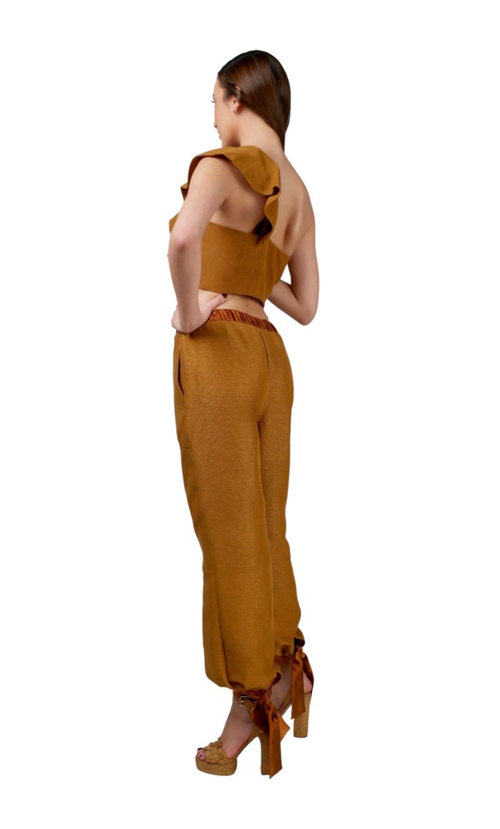 Pantalón Bombacho Lazos Beige - Adriana Cobo