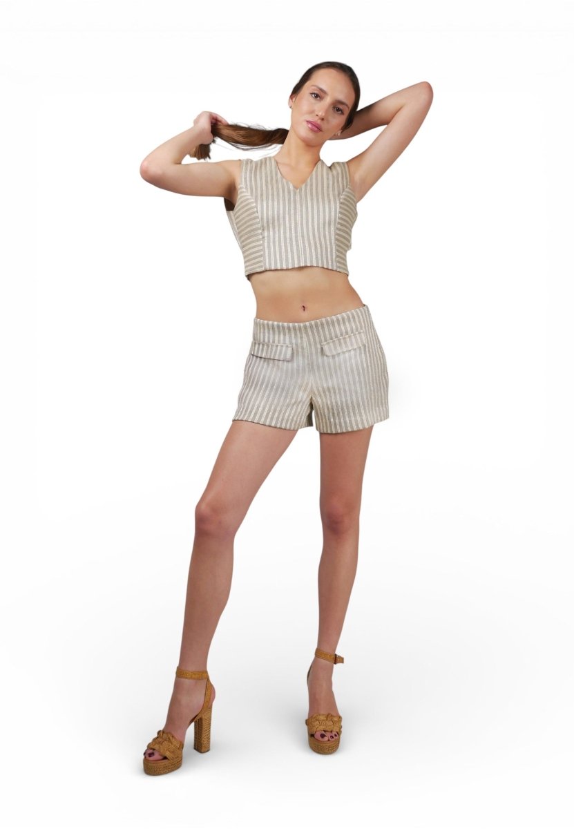 Pantalon Corto Tapas Rayas Beige - Adriana Cobo