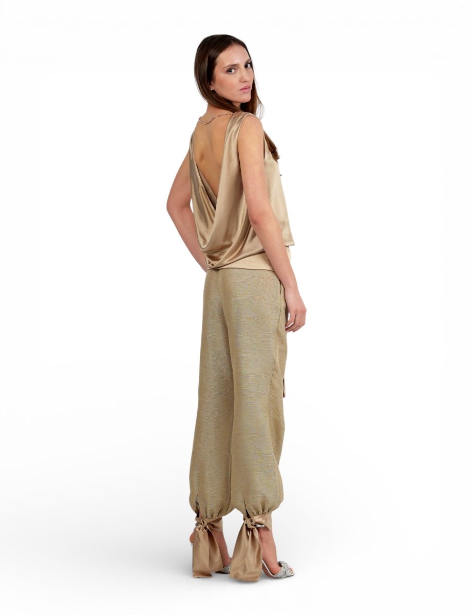 Top Satin Drapeado Beige - Adriana Cobo