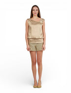 Top Satin Drapeado Marfil - Adriana Cobo