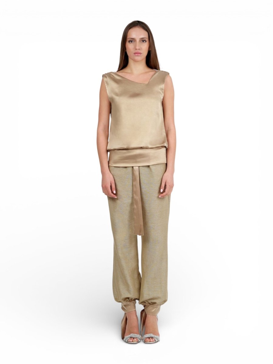 Top Satin Drapeado Marfil - Adriana Cobo