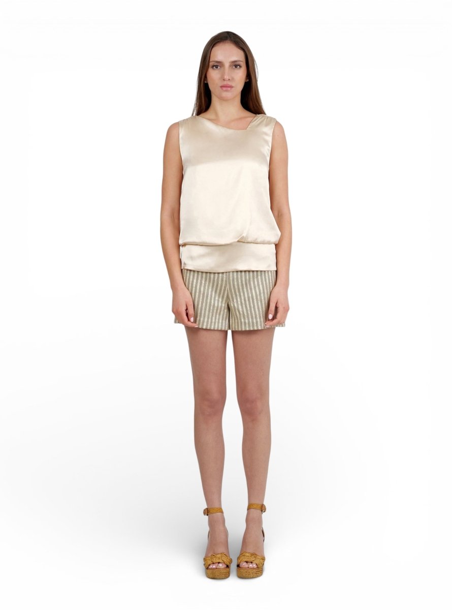 Top Satin Drapeado Ocre - Adriana Cobo