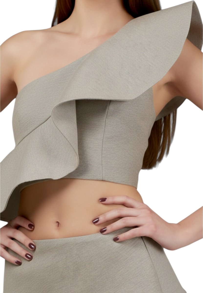 Top Volante Un Hombro Gris/Beige - Adriana Cobo