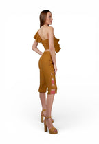 Top Volante Un Hombro Gris/Beige - Adriana Cobo