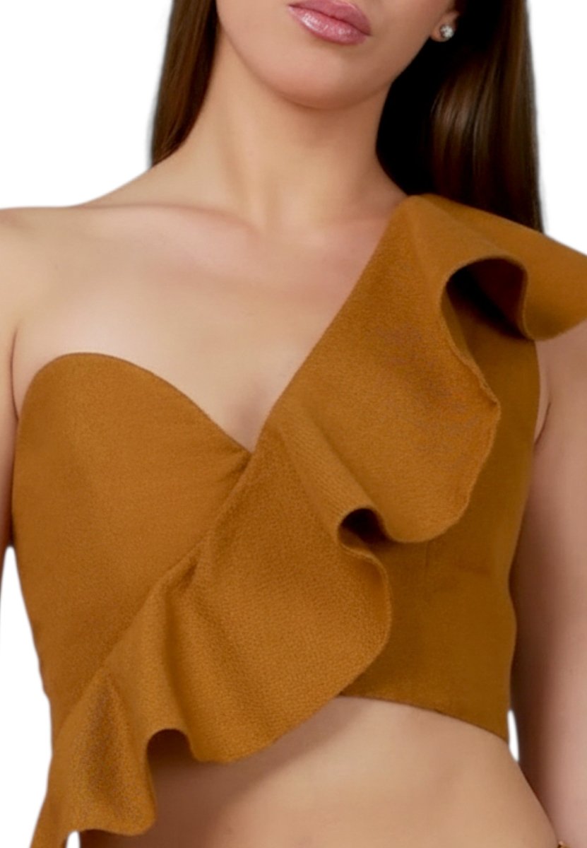Top Volante Un Hombro Gris/Beige - Adriana Cobo