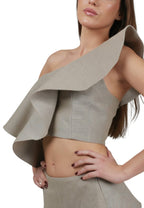 Top Volante Un Hombro Gris/Beige - Adriana Cobo